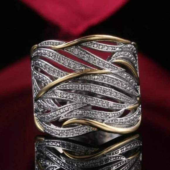 Jewelry - NEW 925 Sterling Silver Two Tone Diamond Ring, beautiful Ring, shiny Ring